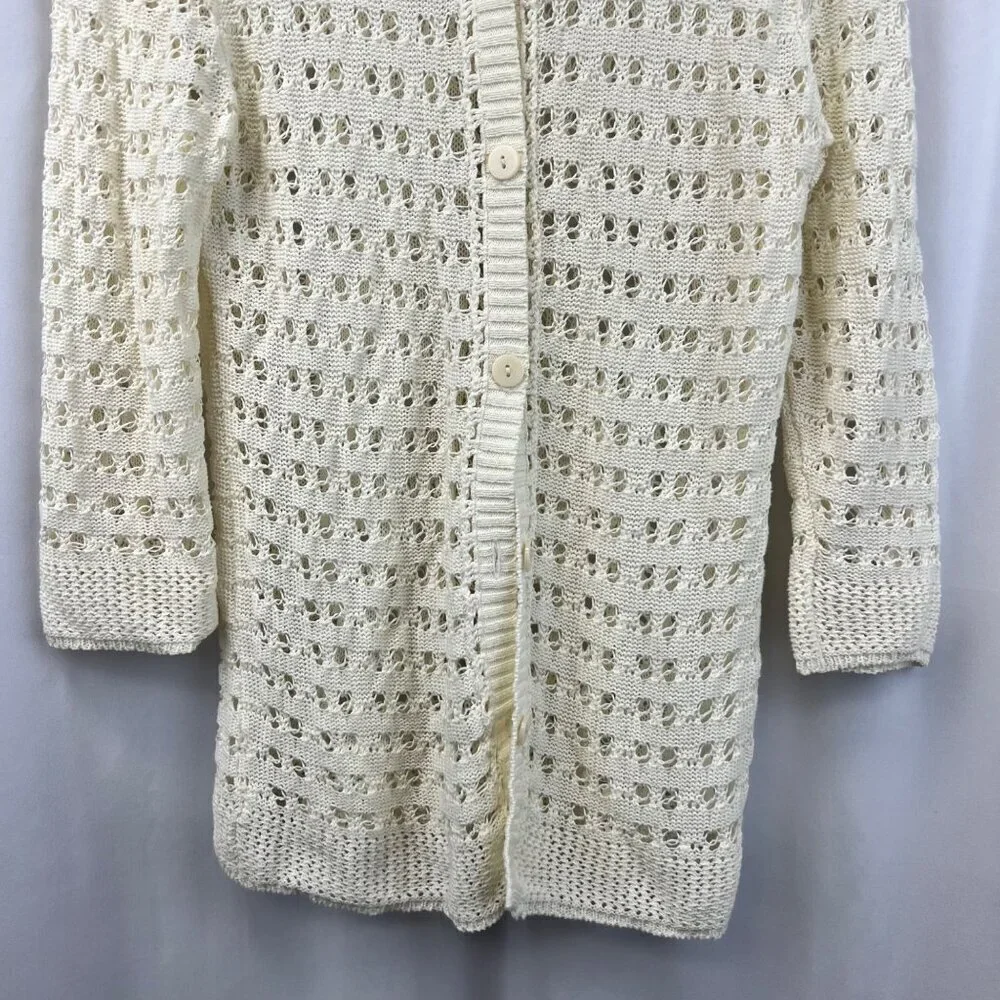 Coldwater Creek Button Down Open Knit Cardigan Cream Women’s Size Medium Long Sl